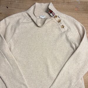 J. Crew Factory Cream Button-Shoulder Turtleneck Pullover